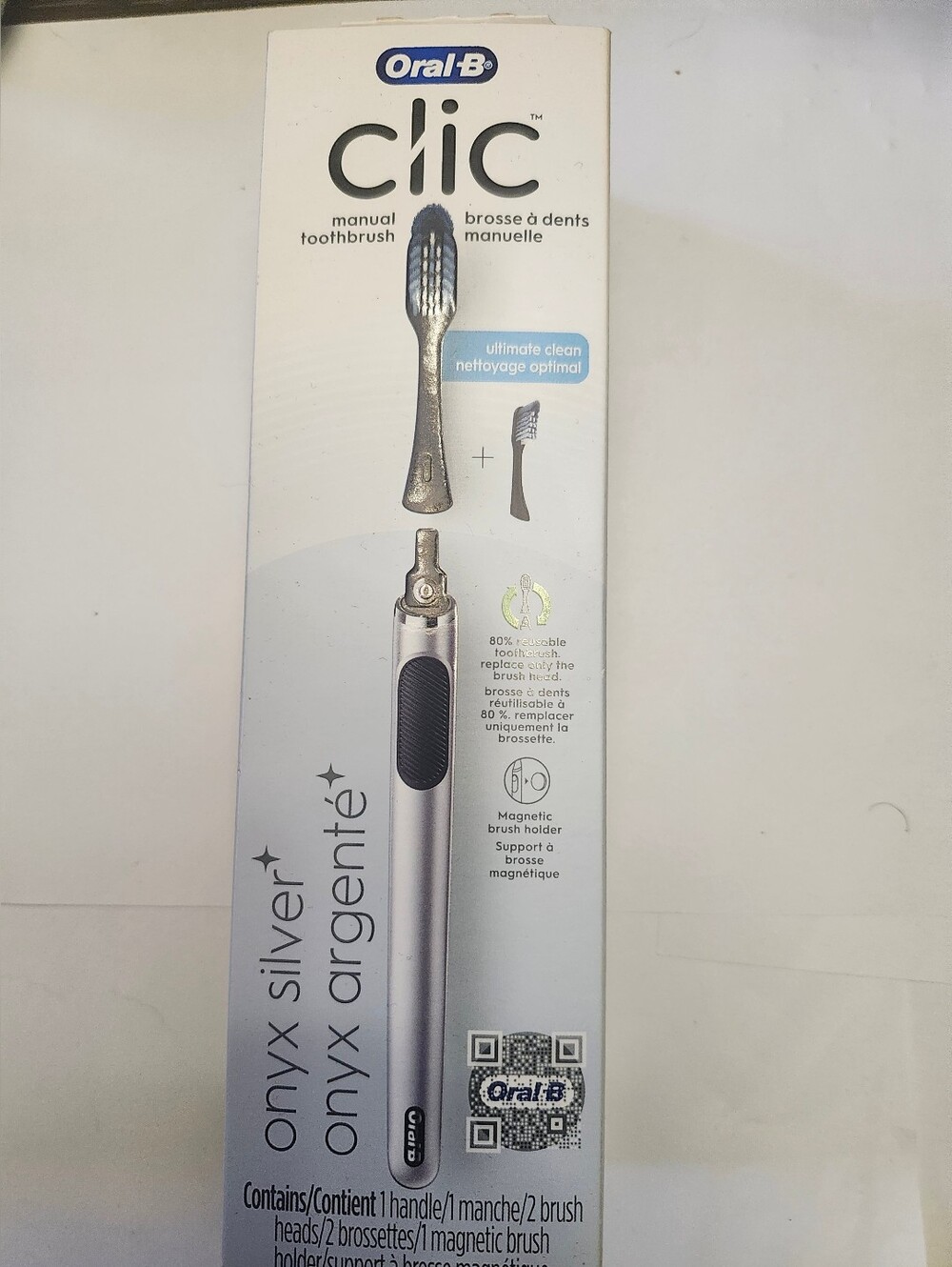 Oral-B Clic Onyx Silver Manual Toothbrush Handle - New